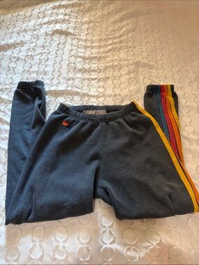 Aviator Nation Navy Joggers with Rainbow Side Stripes